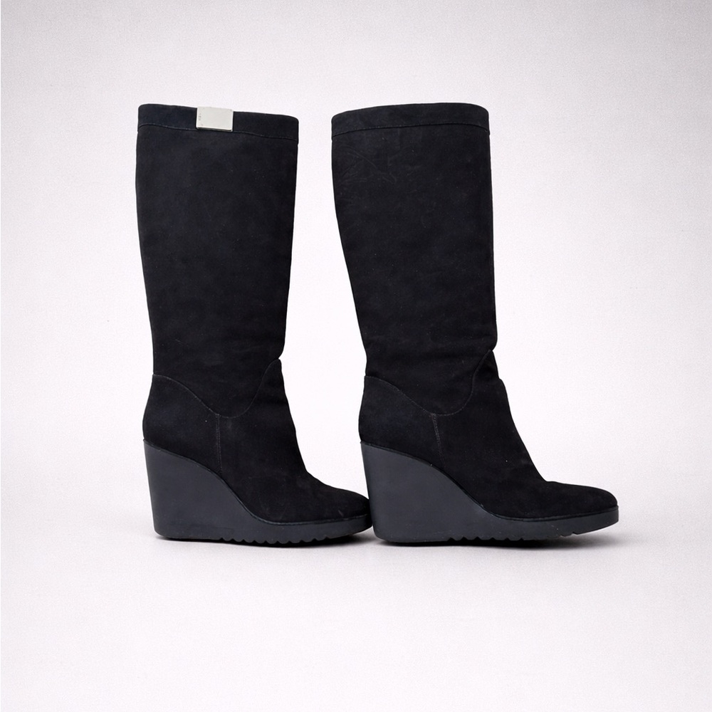 DONALD J PLINER Iliya Black Suede Wedge Knee High Boots Size 9.5